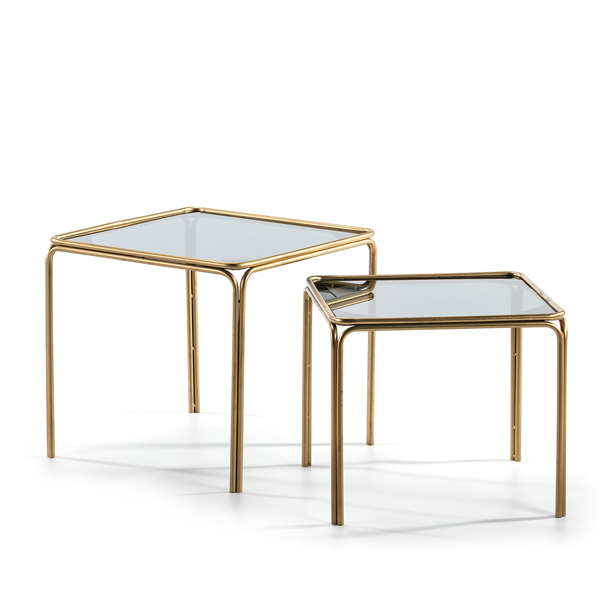 Set/2 Mesa Auxiliar 51x51x47 / 46x46x41 Cristal Ahumado/Metal Dorado