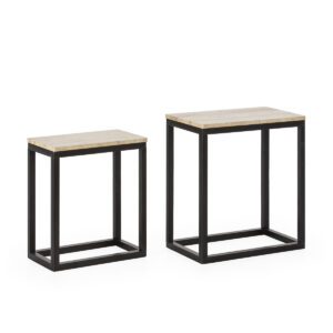 Set/2 Mesa Auxiliar 58x34x63/48x28x55 Madera de Abeto/Mármol Travertino -- Negro