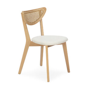 Silla 46x54x80 Madera Natural/Ratán Natural/Tela Blanco