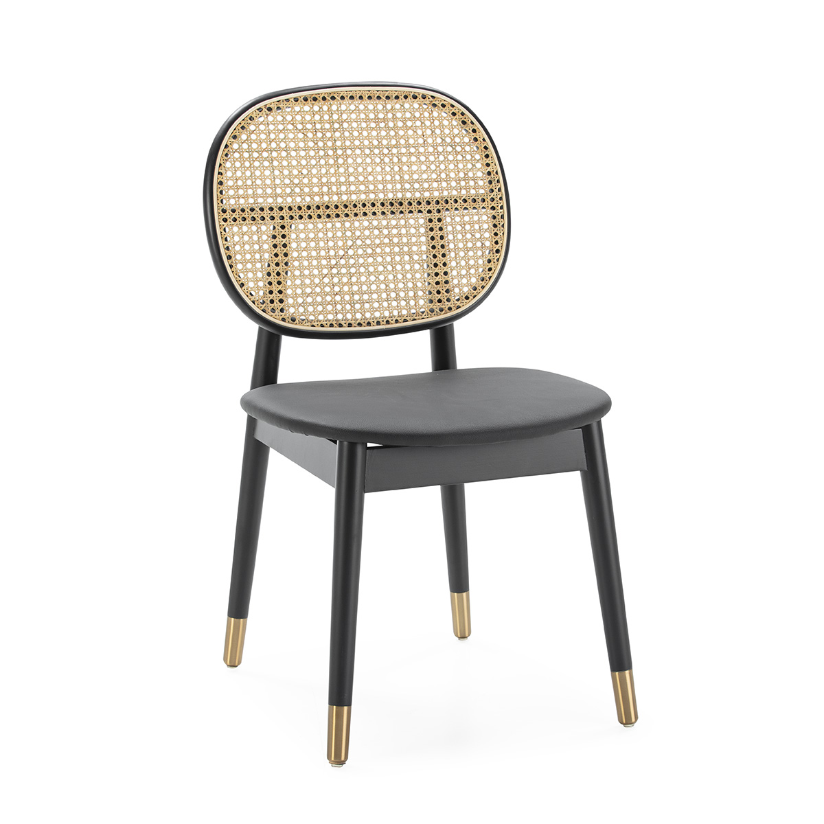 Silla 47x54x86 Madera/Metal/Ratán Negro/Dorado/Natural