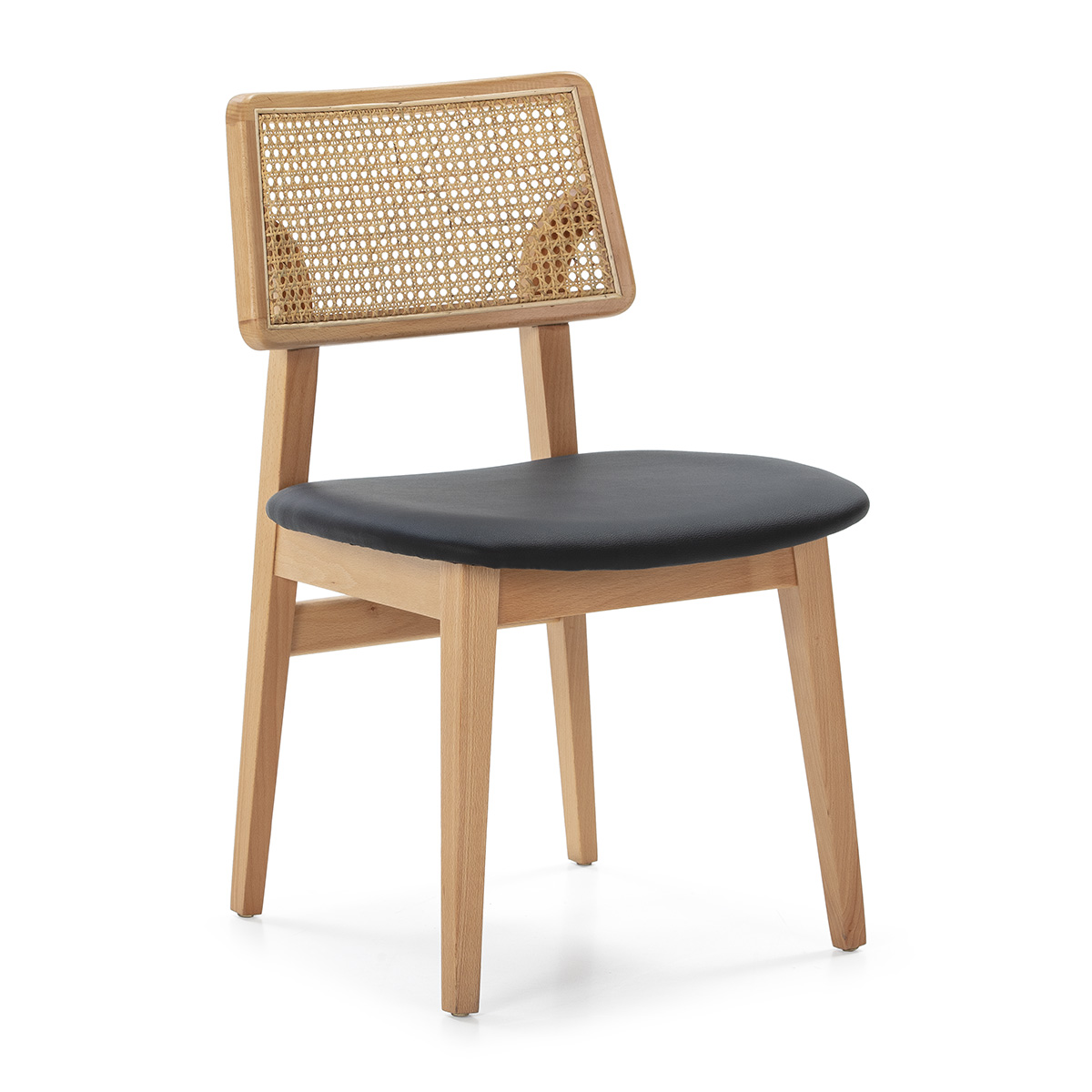 Silla 52x54x80 Madera Natural/P.Piel Negro/Ratán Natural