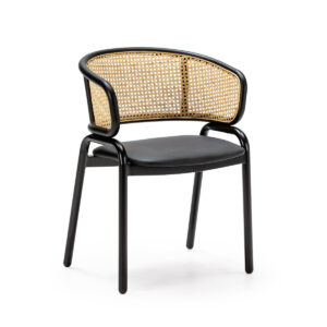Silla 56x52x76 Ratán/Metal/P.Piel Natural/Negro