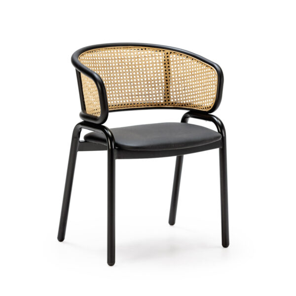 Silla 56x52x76 Ratán/Metal/P.Piel Natural/Negro