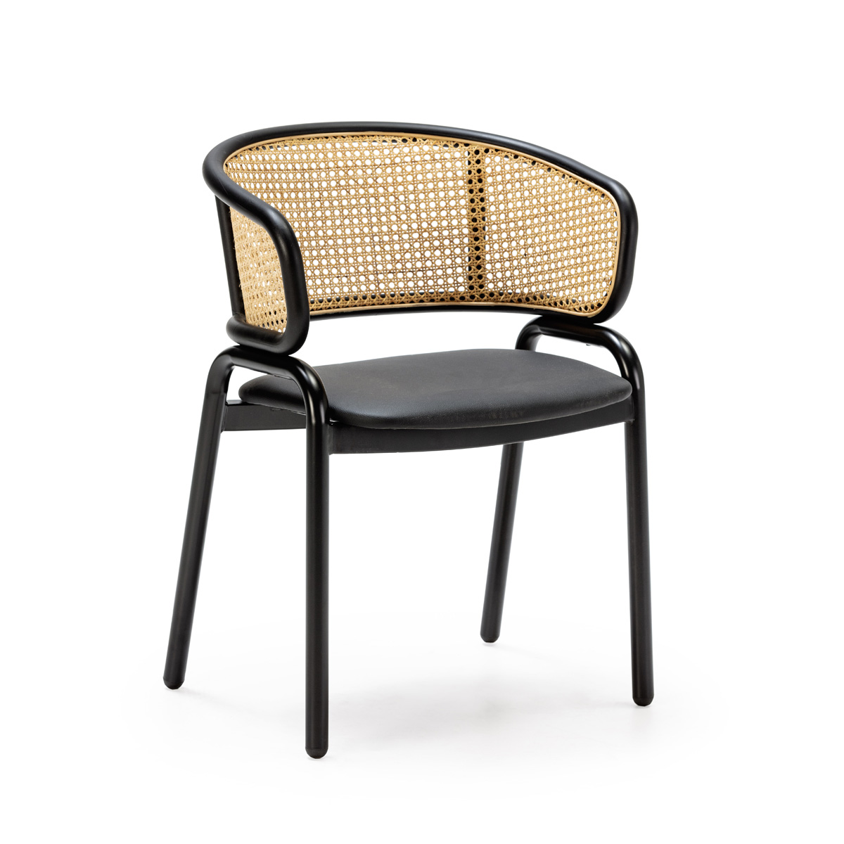 Silla 56x52x76 Ratán/Metal/P.Piel Natural/Negro