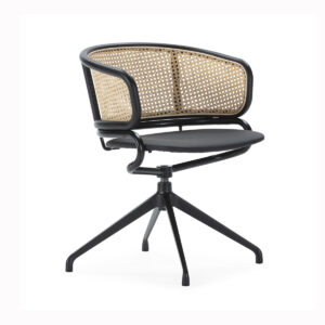 Silla 56x53x74 Metal/P.piel/Ratán -- Negro/Natural