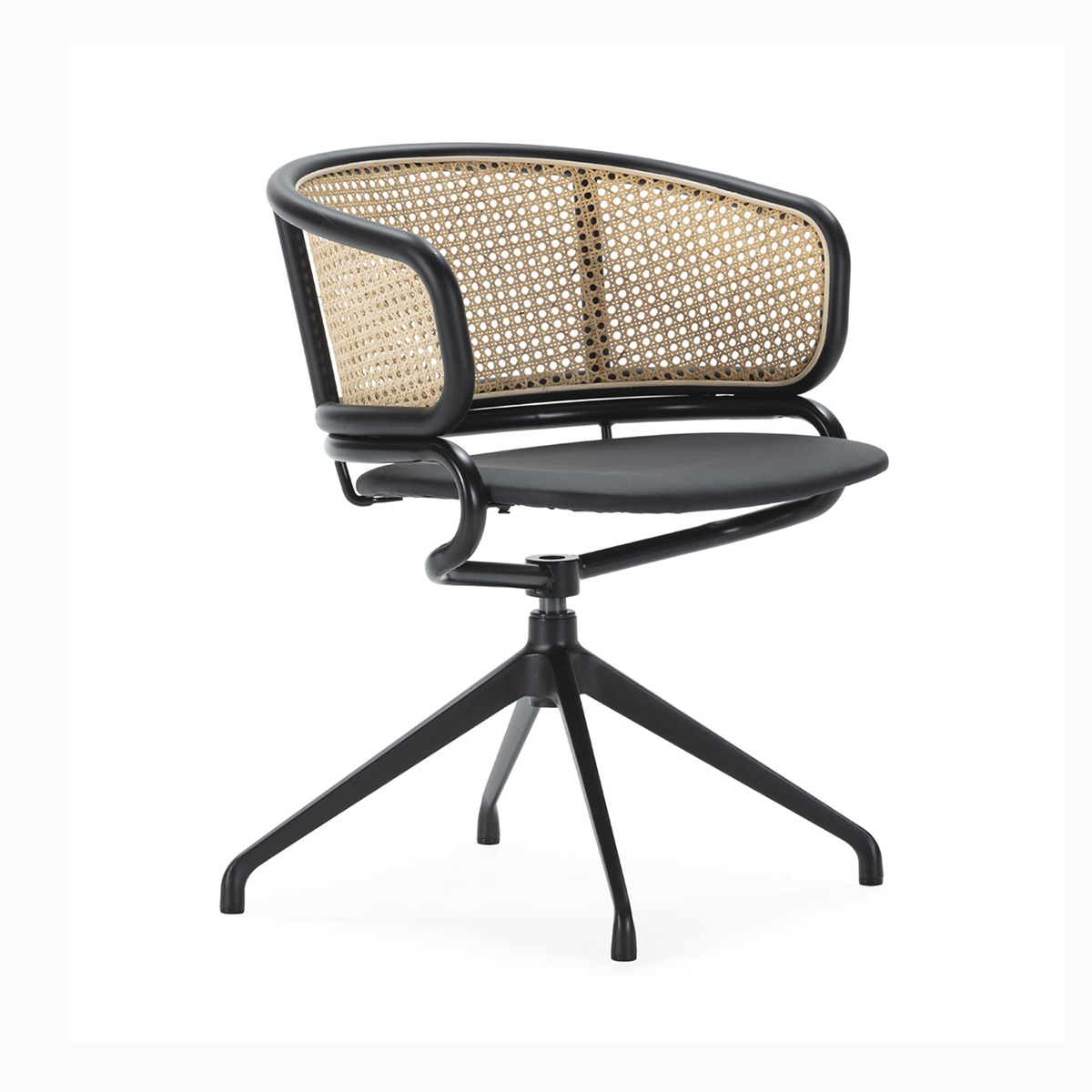 Silla 56x53x74 Metal/P.piel/Ratán -- Negro/Natural