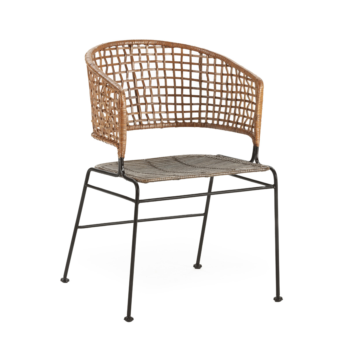 Silla 56x53x81 cm Metal/Mimbre -- Negro/Marrón/Natural