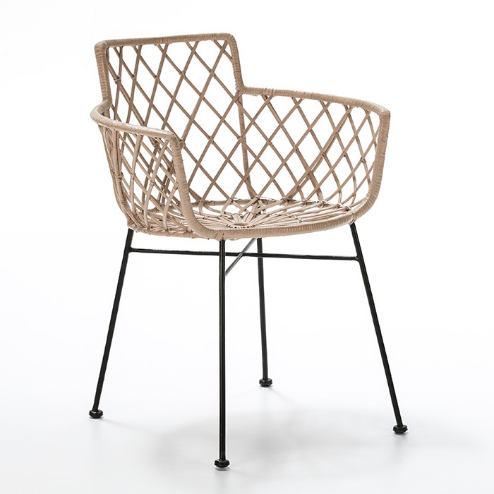 Silla 61x57x76 Metal Negro/Mimbre Caramelo