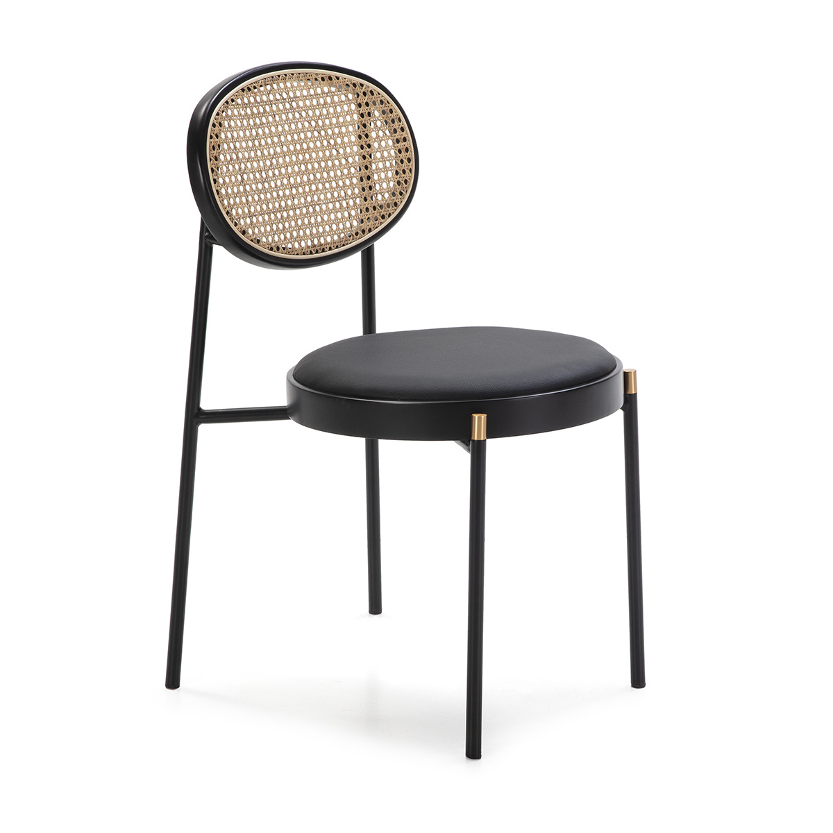 Silla apilable 43x53x83 Ratán/P.Piel/Metal -- Negro/Dorado