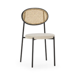Silla apilable 44x53x83 Metal/Ratán/Tela -- Negro/Natural/Blanco