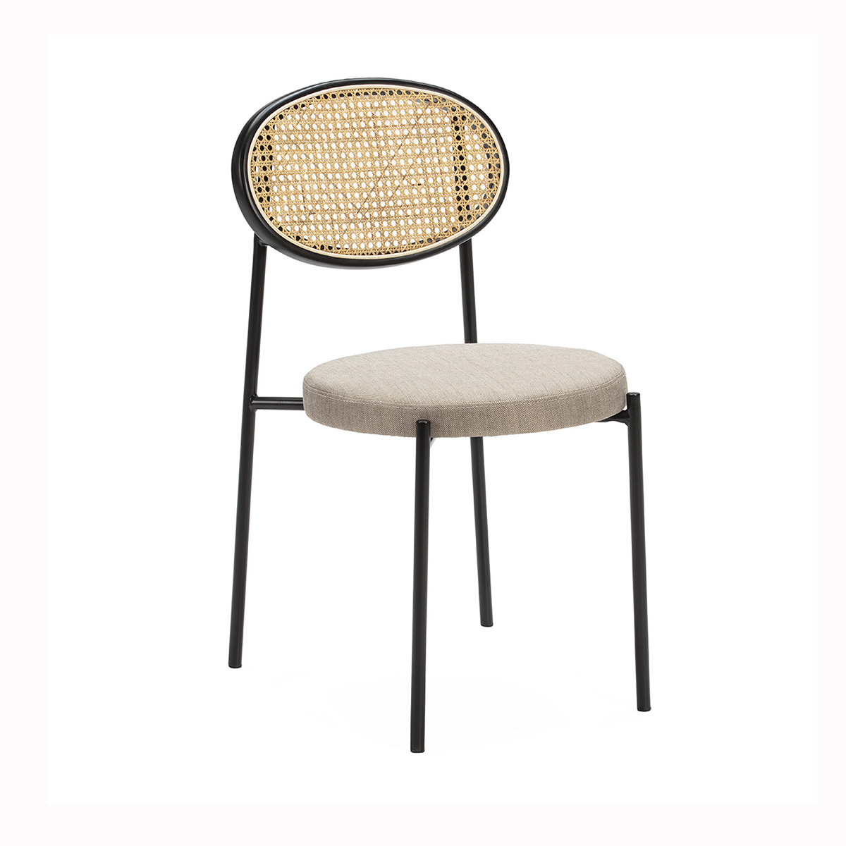 Silla apilable 44x53x83 Metal/Ratán/Tela -- Negro/Natural/Gris