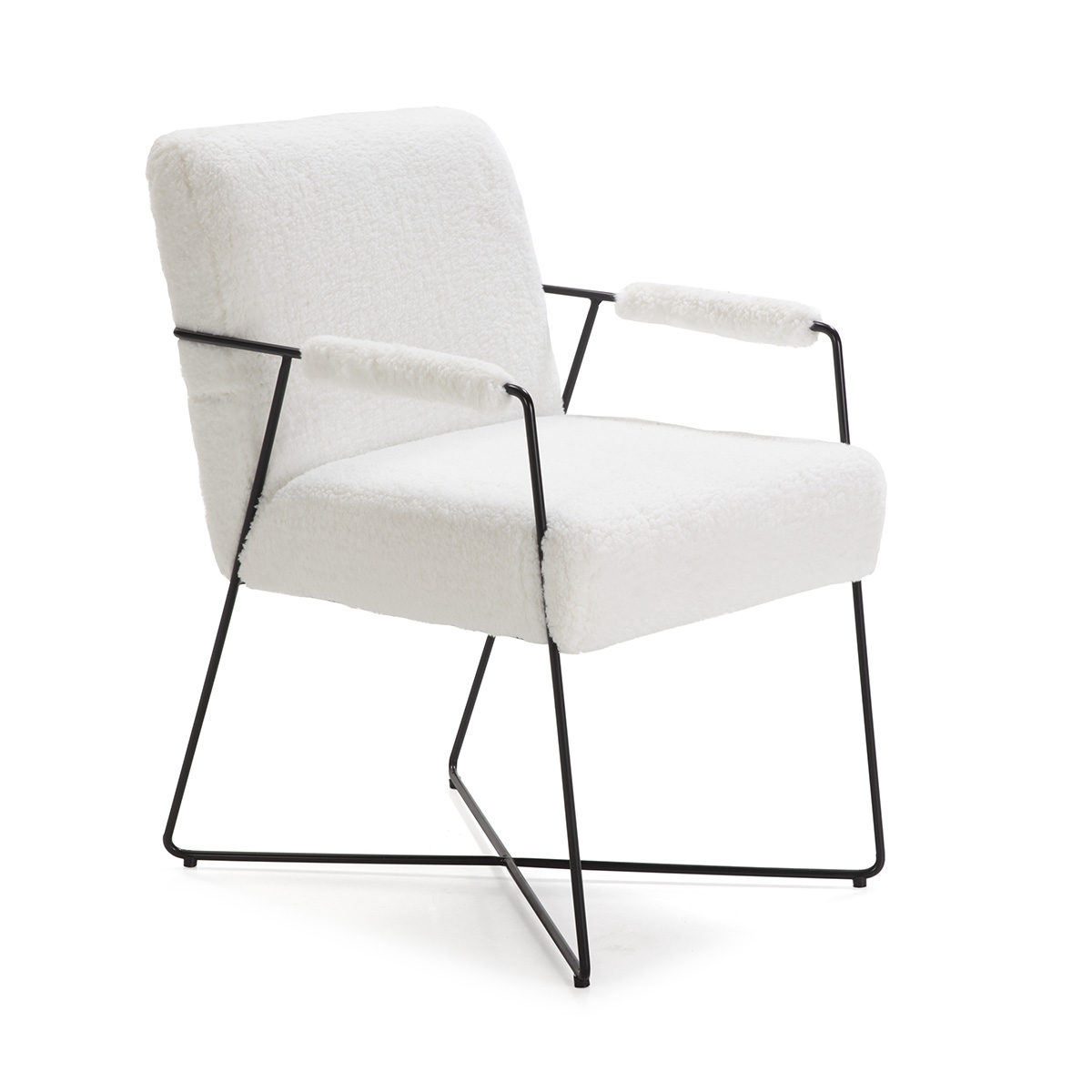 Sillón 56x70x86 Metal Negro/Lana Sintético Blanco