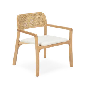 Sillón 63x66x72 Madera/Ratán/Tela -- Blanco/Natural