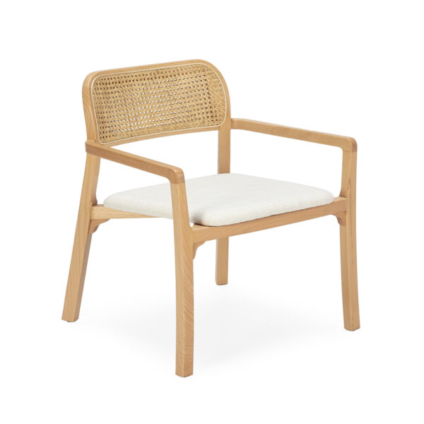 Sillón 63x66x72 Madera/Ratán/Tela -- Blanco/Natural