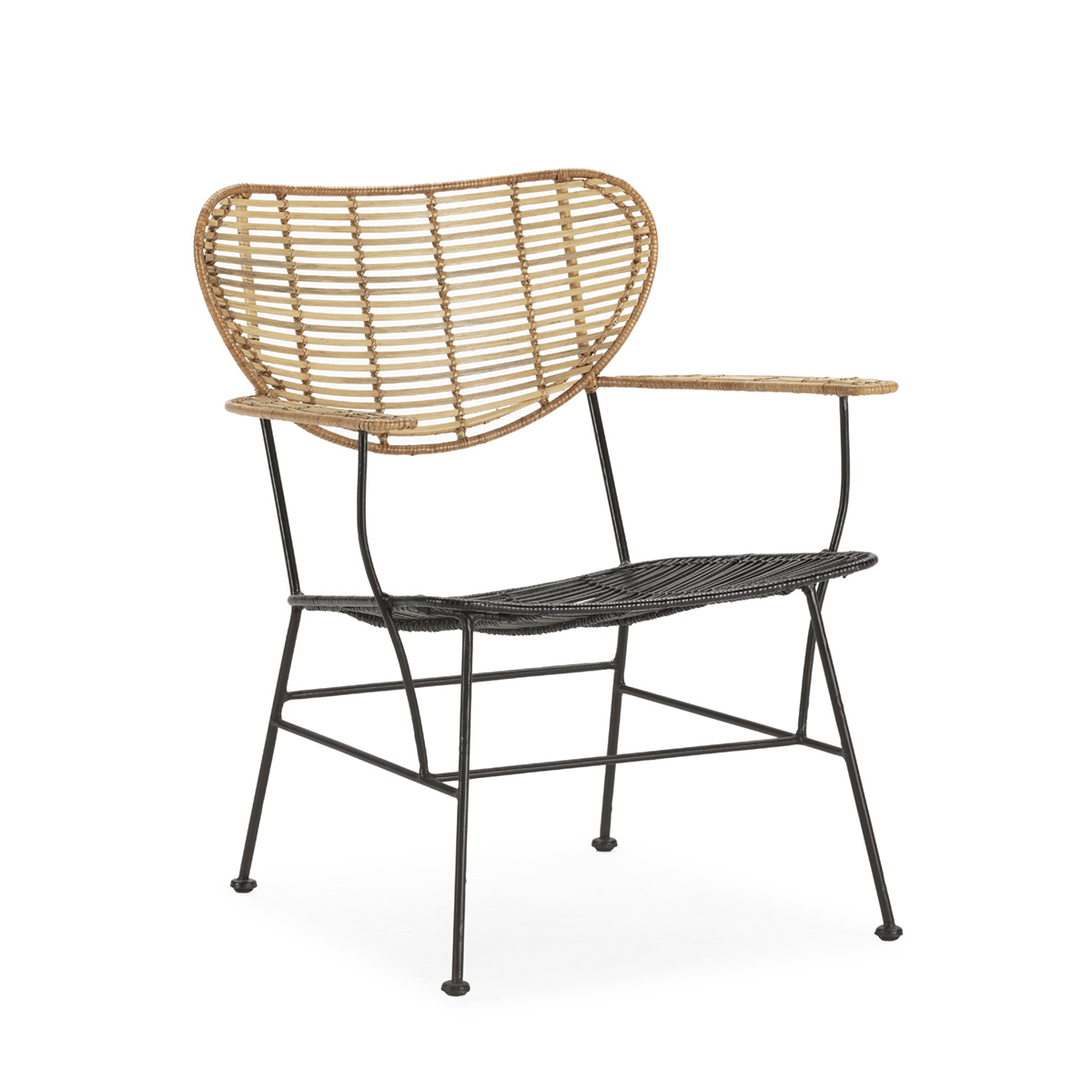 Sillón 64x66x80 cm Metal/Mimbre -- Negro/Natural