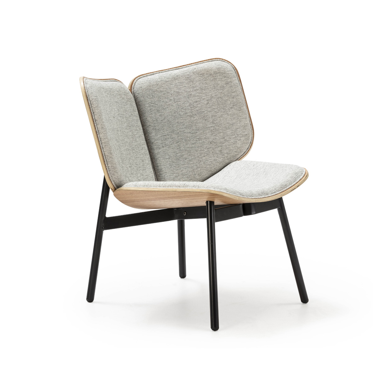 Sillón 64x70x74 Tela/Madera de Haya/Metal Gris/Natural/Negro