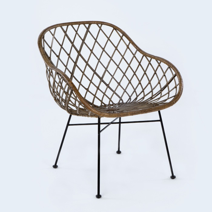 Sillón 66x66x77 Metal/Mimbre -- Marrón