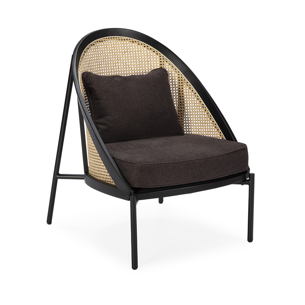 Sillón 71x71x95 Tela Marrón/Ratán Natural/Madera Negro/Metal Negro