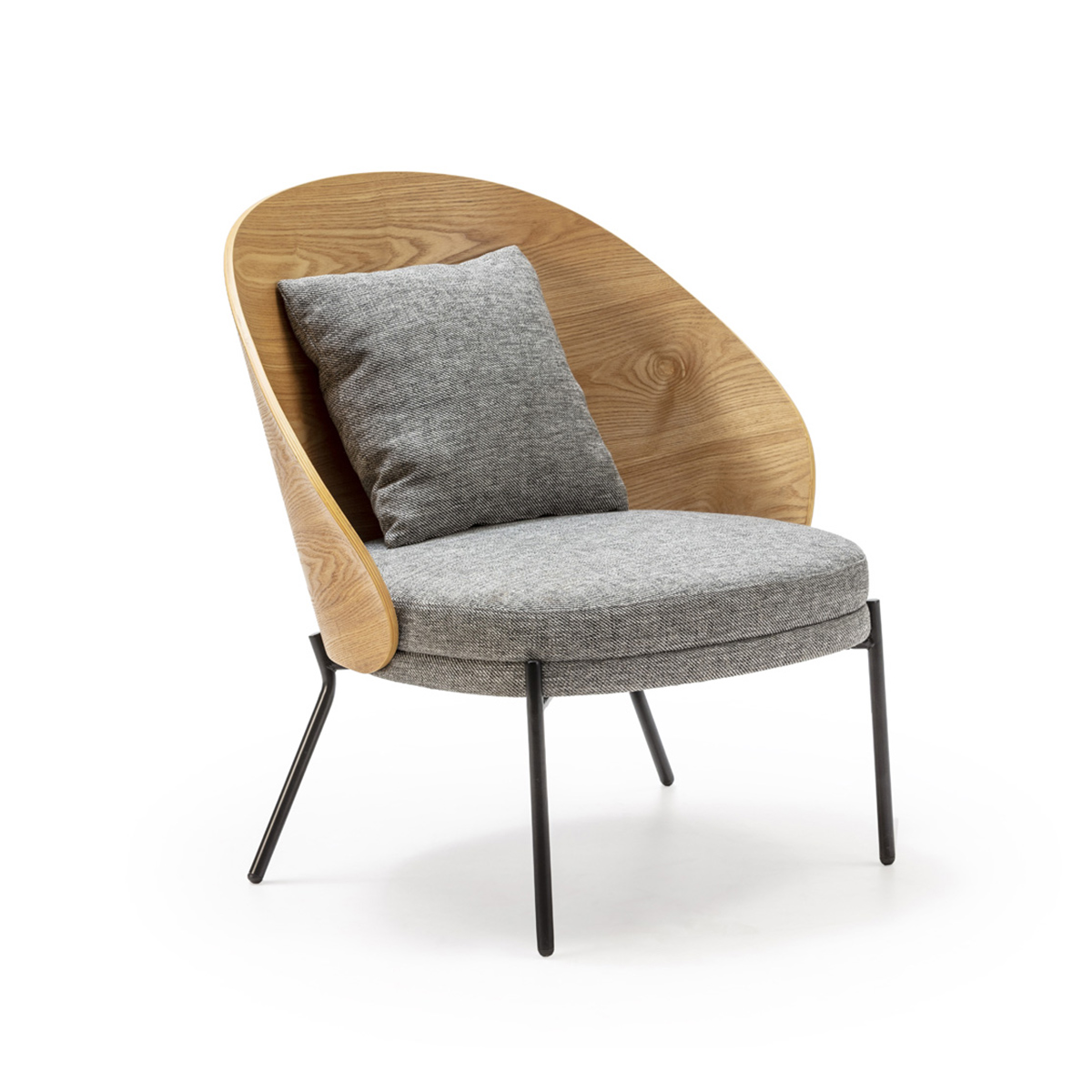 Sillón 77x72x82 Tela/Madera de Haya Gris/Natural/Negro