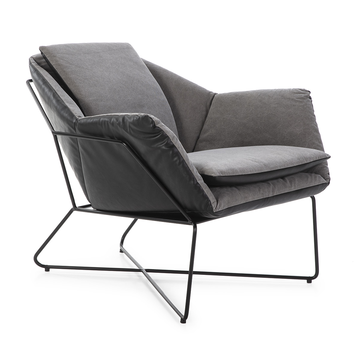 Sillón 78x87x74 Tela Gris/P.Piel Negro/Metal Negro