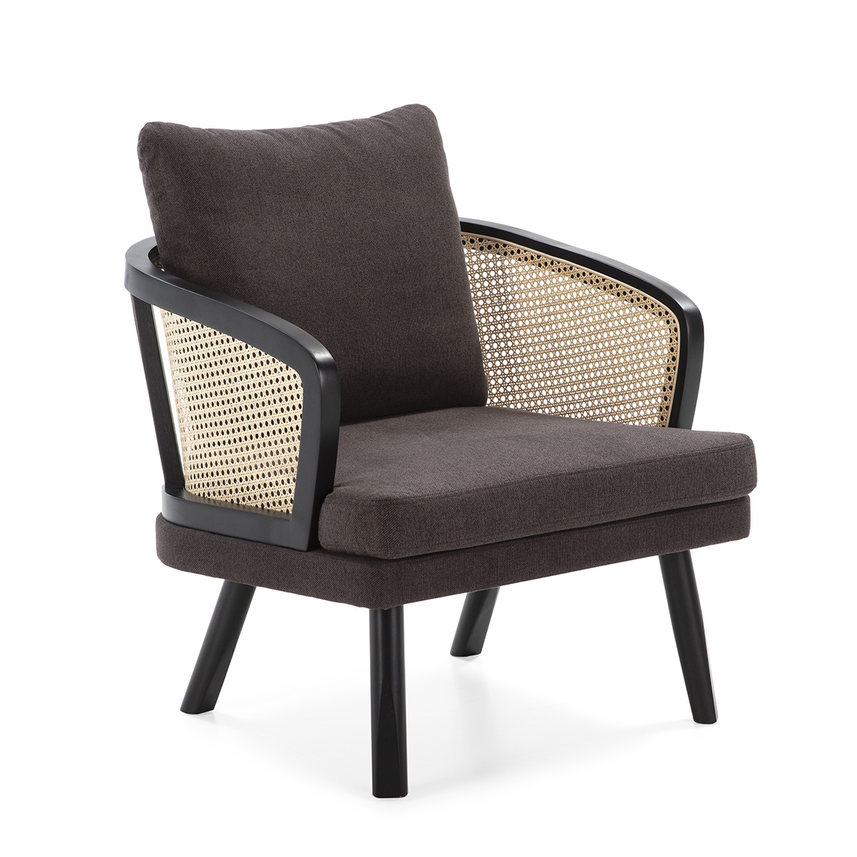 Sillón 80x75x86 Madera Negro/Tela/Ratán Natural