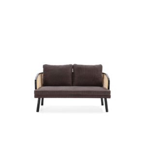 Sofá 150x75x86 Madera Negro/Tela/Ratán Natural
