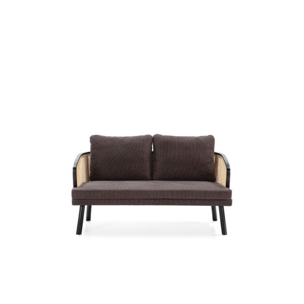 Sofá 150x75x86 Madera Negro/Tela/Ratán Natural