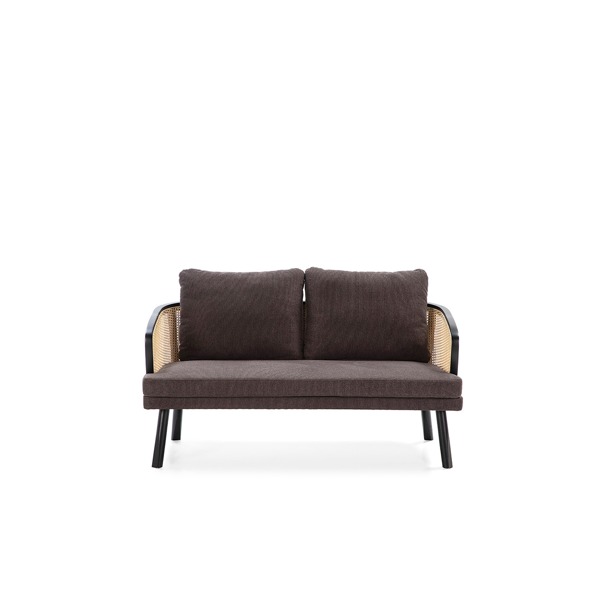 Sofá 150x75x86 Madera Negro/Tela/Ratán Natural