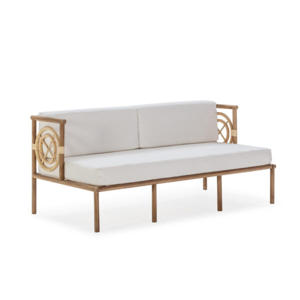 Sofá 152x76x65 Madera de Teca/Tela -- Natural/Blanco