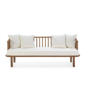 Sofá 180x80x68 Madera de Teca/Tela -- Natural/Blanco