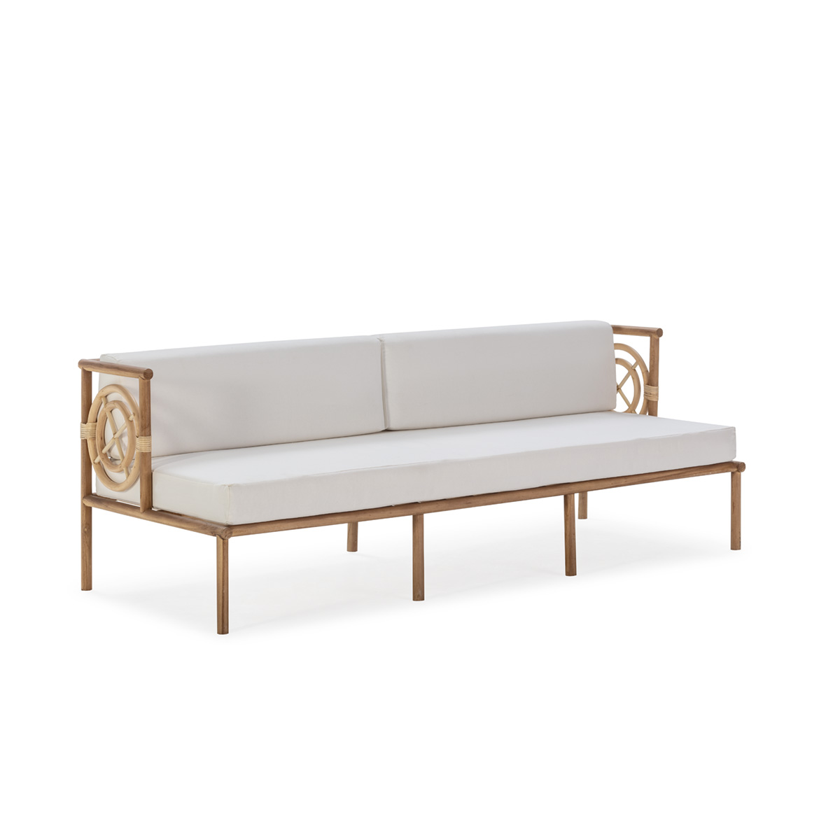 Sofá 190x76x65 Madera de Teca/Tela -- Natural/Blanco