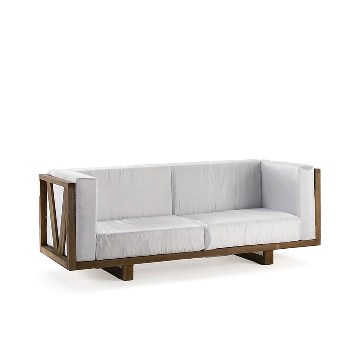 Sofá 220x85x79 Madera de Teca/Pretapizado blanco Natural
