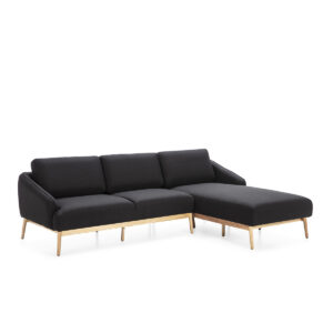 Sofá Chaise Long 285x90/150x80 Madera Natural/Tela Negro