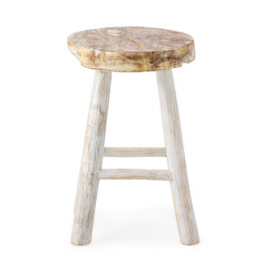 Taburete 30x30x45 Madera de Teca -- Blanco Lavado