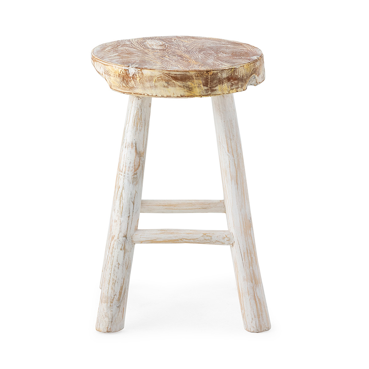Taburete 30x30x45 Madera de Teca -- Blanco Lavado