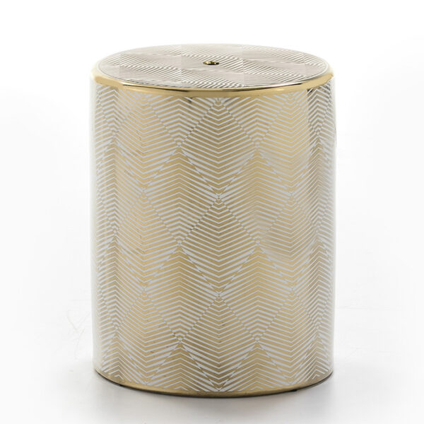 Taburete 33x33x43 Cerámica Blanco/Dorado