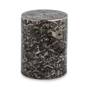 Taburete 33x33x45 Cerámica Negro/Plata