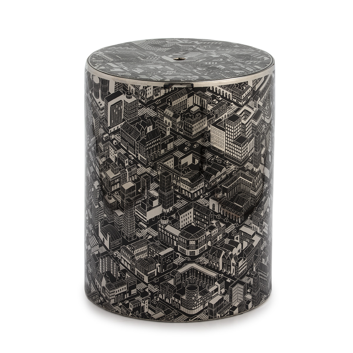 Taburete 33x33x45 Cerámica Negro/Plata