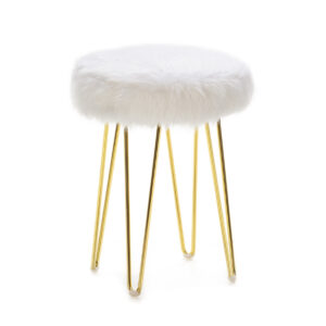 Taburete 35x35x48 Metal Dorado/Tela Blanco