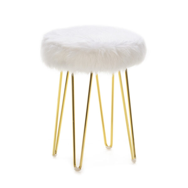 Taburete 35x35x48 Metal Dorado/Tela Blanco