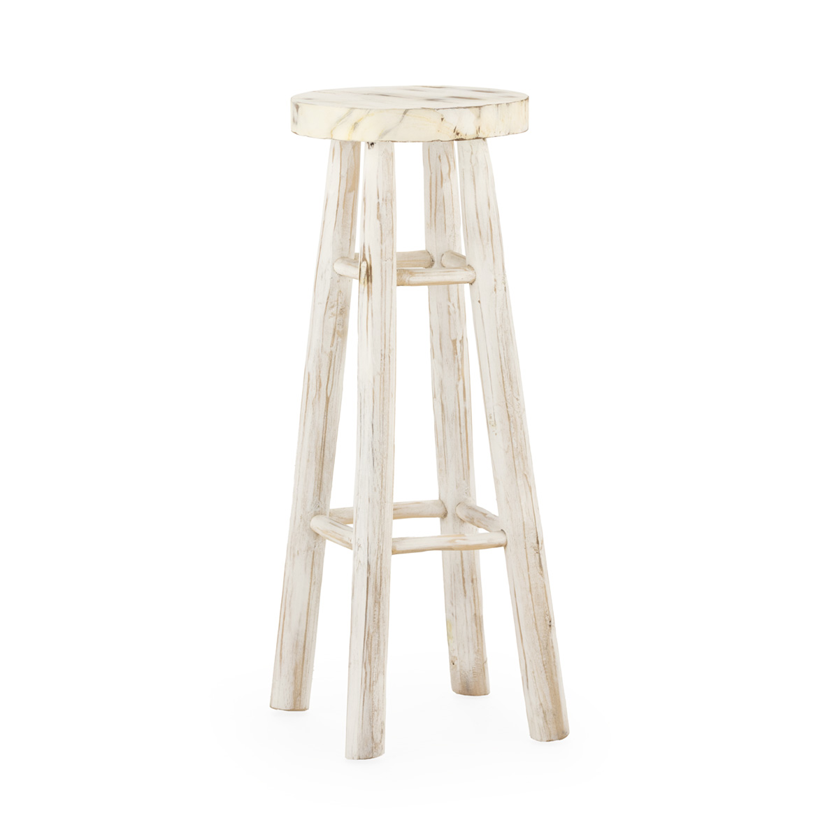 Taburete 40x40x80 Madera de Teca -- Blanco Lavado