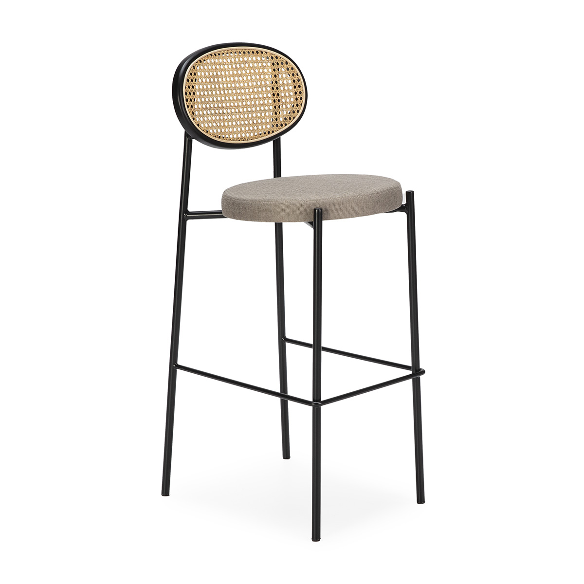 Taburete 41x54x105 Metal Negro/Ratán Natural/Tela Gris