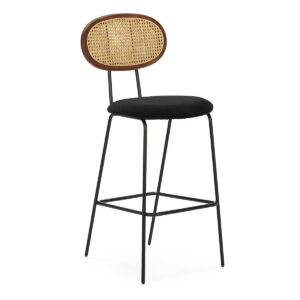 Taburete 47x57x107 Metal Negro/Madera Marrón/Ratán Natural/Terciopelo Negro