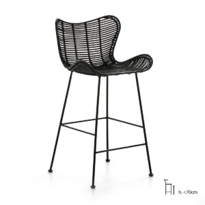 Taburete 48x46x95 Metal/Mimbre Negro