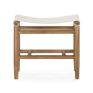 Taburete 50x35x45 Madera de Teca/Cuero -- Natural/Blanco
