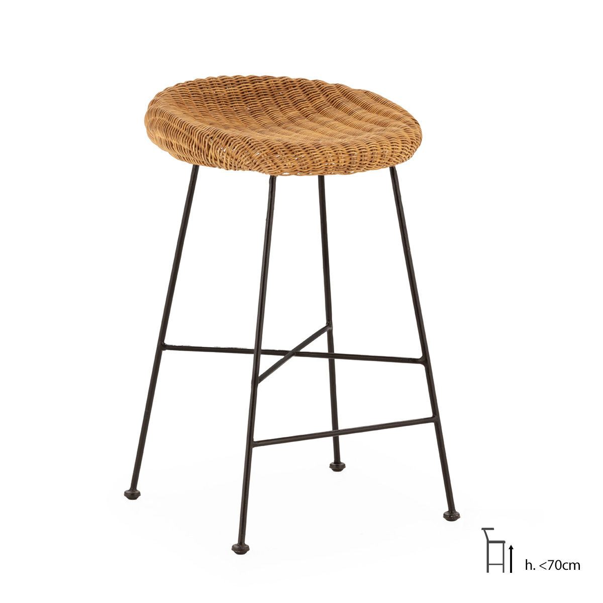 Taburete 50x48x73 Metal/Mimbre -- Negro/Natural