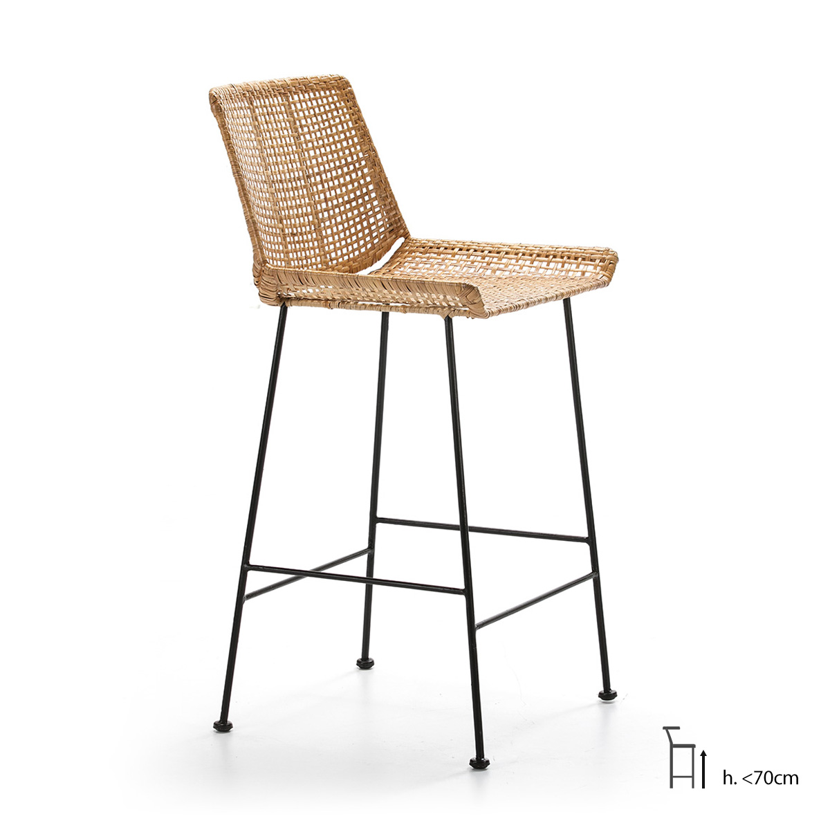 Taburete 50x49x97 Metal Negro/Mimbre Natural