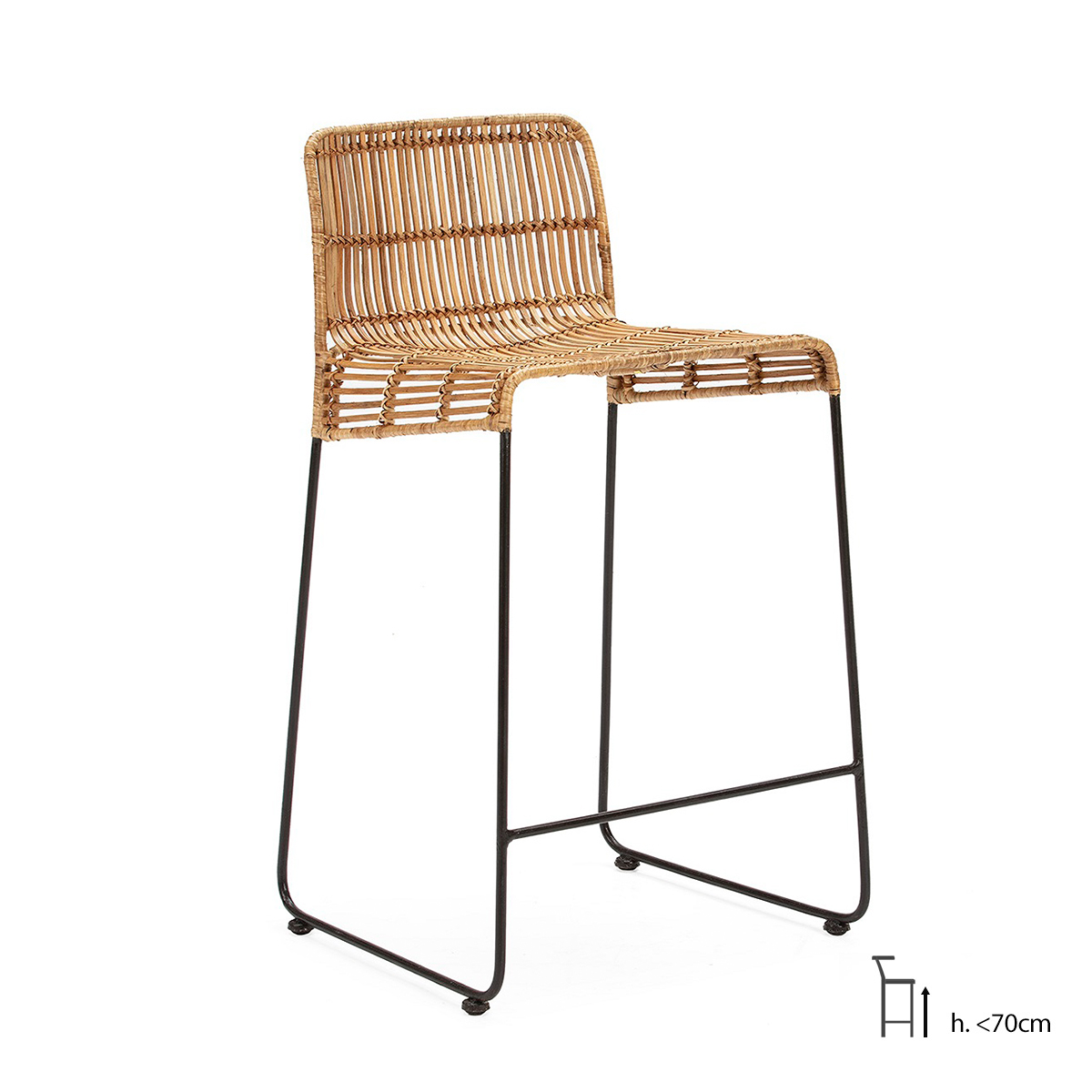 Taburete 51x51x93 Metal Negro/Mimbre Natural