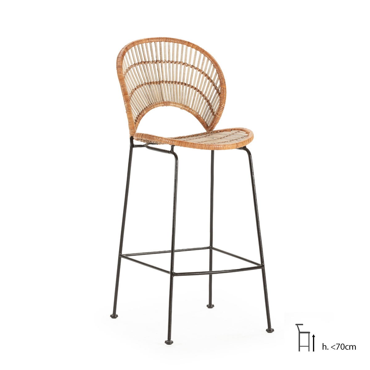 Taburete 55x44x104 Metal/Mimbre -- Negro/Natural/Blanco Lavado