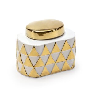 Tibor 18X11X13 Cerámica Blanco/Dorado